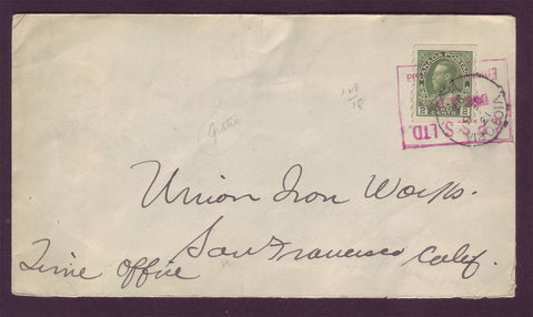 CA5011 Canada 2¢ Admiral Coil on B.C. letter to San Francisco - 1903