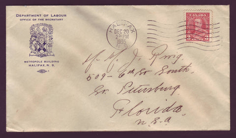 CA5034  Scott # 219 George V Pictorial Issue on Cover to USA - 1935