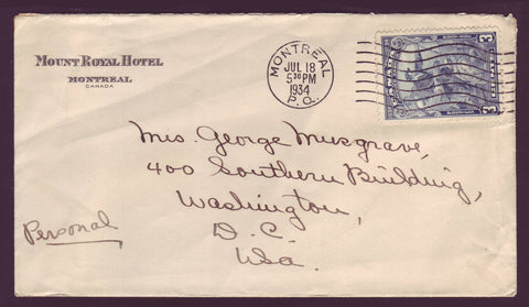 CA5035  Scott # 208 Jacques Cartier on Cover to USA - 1934