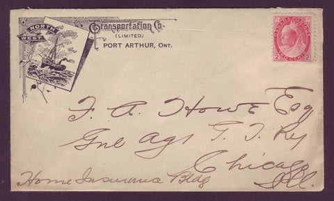 CA5042 Scott # 77, 2¢ Victoria Numeral on Advertising Cover to U.S.A.