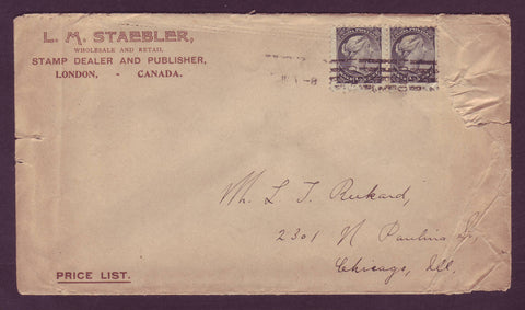 CA5045  Scott # 34, 1/2¢ Small Queen Pair on Cover to USA.
