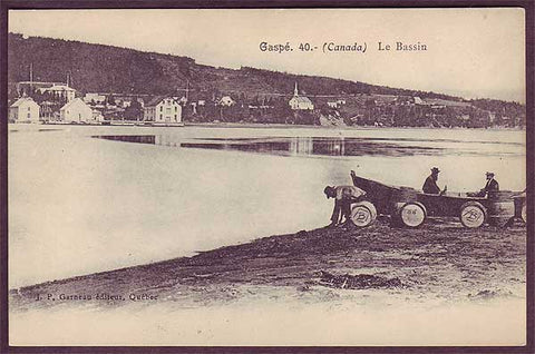 Fishermen on the Shore of Le Bassin, Gaspé, ca.1910 - Quebec, Canada Postcard