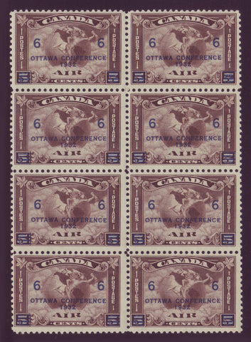 CAC04x81 Canada # C4 F MNH** block of 8, Air Mail Stamp 1932