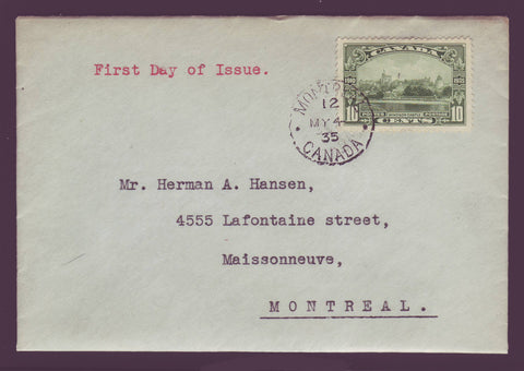 Canada FDC with 10¢ stamp in green showing Windsor Castle 1935