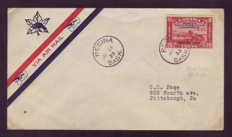 BAFDC # 203, World's Grain Exhibition First Day Cover  - 1933
