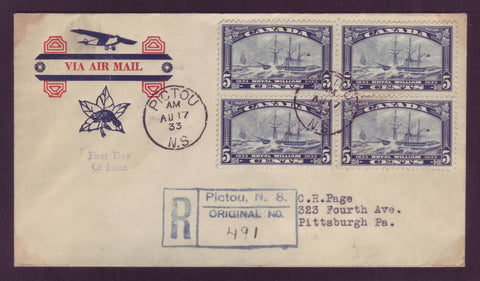 BAFDC # 204 Royal William First Day Cover, Block of 4 - 1933
