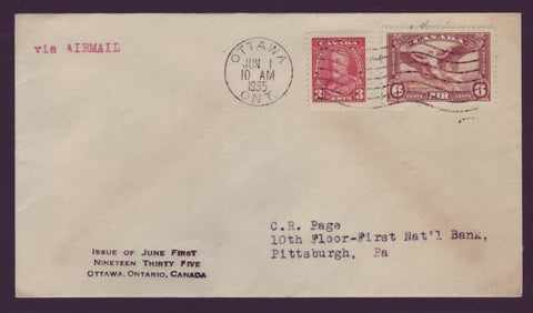 BAFDC # 219, C5 -  3¢ George V Pictorial Issue + C5 Airmail - 1935