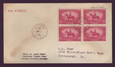 BAFDC # 223, 10¢ Mountie Block of 4 FDC - 1935