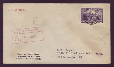 BAFDC # 226, 50¢ Parliament, Victoria B.C. - Registered FDC - 1935
