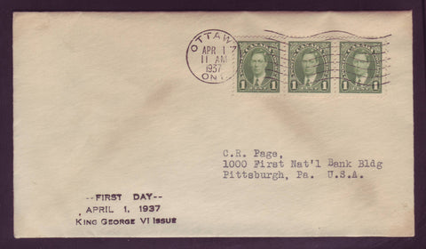 BAFDC # 231 George VI 1¢  Mufti Issue, Strip of 3 - 1937