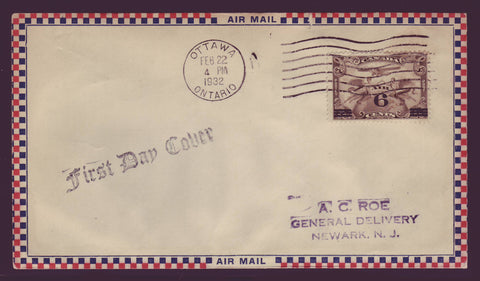 BAFDC # C3,  Air Mail Stamp # C1 5¢ Overprinted 6¢ - 1932