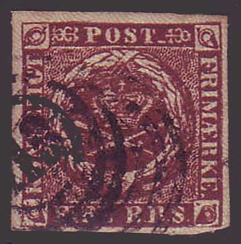 DE0002a.25 Denmark Scott # 2a VF (first printing 1851)
