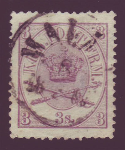 DE00125PE Denmark Scott # 12 VF Used, Royal Emblems - 1865