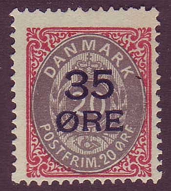 DE00802 Denmark Scott # 80 F MH. 35o overprint on 20o - 1912