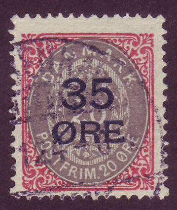 DE00805 Denmark Scott # 80 F Used.  35o overprint on 20o - 1912