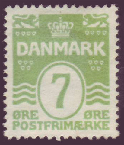 DE00912 Denmark Scott # 91 XF MH, Wavy Lines with Stars 1926