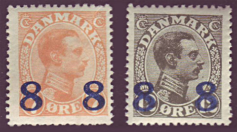 DE0161-621 Denmark Scott # 161-62 VF Used. Overprints in blue 1921-22