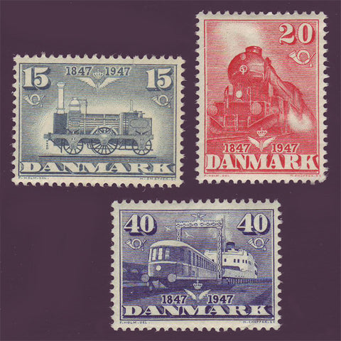DE0301-03 Denmark Scott # 301-03 VF MNH** Danish State Railway 1947