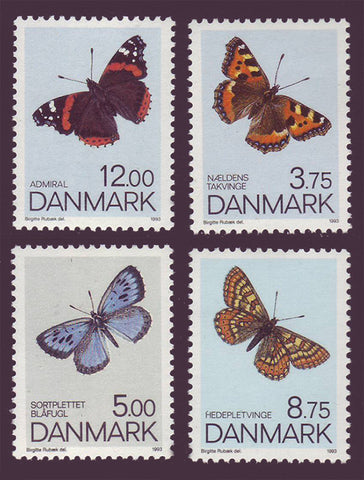 DE0977-801 Denmark       Scott # 977-80 MNH,          Butterflies 1992