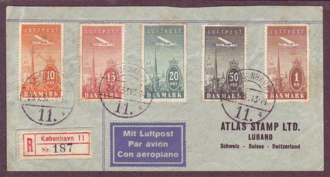 DE5087PH Denmark, Registered Air Mail letter to Switzerland 1937
