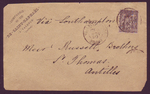 DWI5002 France, Business Letter (front) Incoming to St. Thomas DWI - 1890