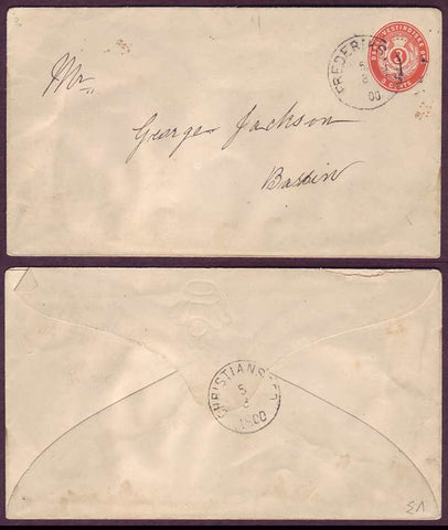 DWI5022ab Danish West Indies  Stamped envelope Facit FK8. Local usage 1900.