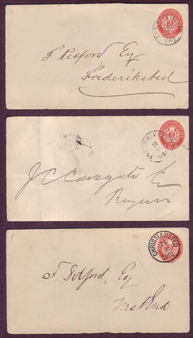 DWI5025 Danish West Indies. 3 Postal Stationery Envelopes (fronts), VF Used