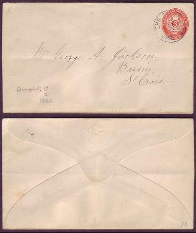 DWI5027ab Danish West Indies  Stamped envelope Facit FK6         local usage. 24/2/1900.