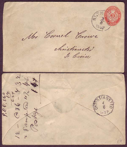 DWI5029ab Danish West Indies  Stamped envelope Facit FK8         local usage. 3/8/1897.