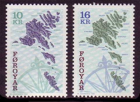 FA0305-06 Faroe Is. Scott # 305-06 MNH, Maps 1996