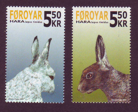 FA0454-55 Faroe Is. Scott # 454-55 MNH, Arctic Hare 2005