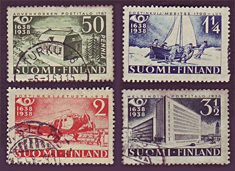 FI0215-185 Finland Scott # 215-18 VF used, Finnish Postal Service 1938