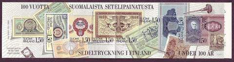 FI07061 Finland Scott # 706 booklet pane, Finnish Banknotes 1985