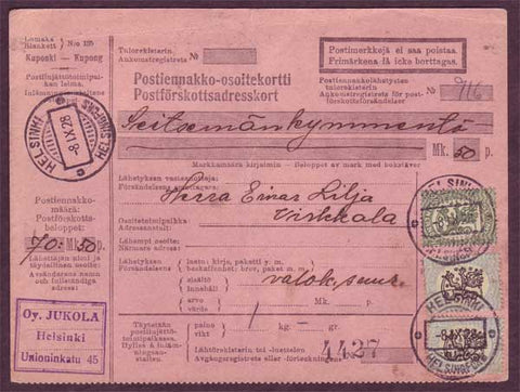 FI5055PH Finland Parcel card 1928