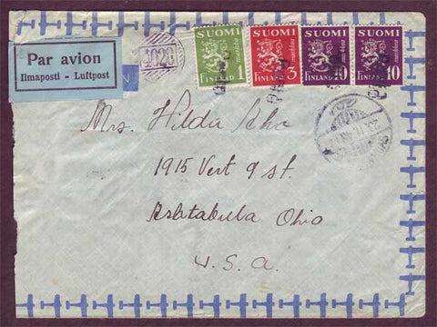 FI5059PH Finland Airmail letter to USA 1948