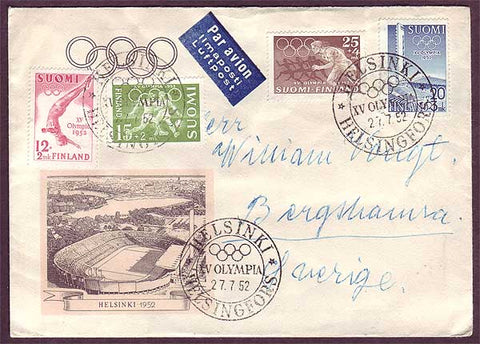FI5064PE Finland letter to Sweden,        Summer Olympics   1952