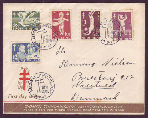 FI5087 Finland FDC to Denmark,  Children and Tuberculosis 1948