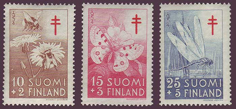 FIB126-281 Finland Scott # B126-28 VF MNH, Insects 1954