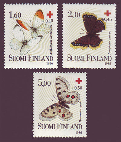 FIB235-371 Finland Scott # B235-37 VF MNH, Butterflies - Red Cross 1986