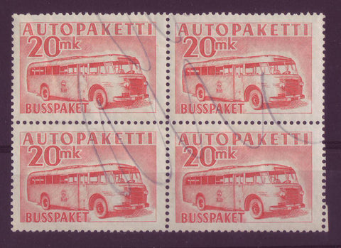 FIQ07x4 Finland Scott # Q7 Used Block of 4 Parcel Post Stamps - 1952