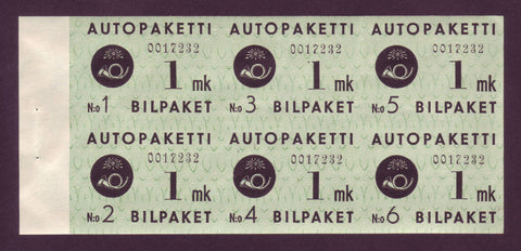FIQ01 Finland Scott Q1, Pane of 6 MNH, Parcel Post 1949-50