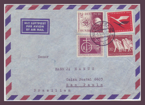 GE024 Germany,  Air Mail Cover to Brazil 1955