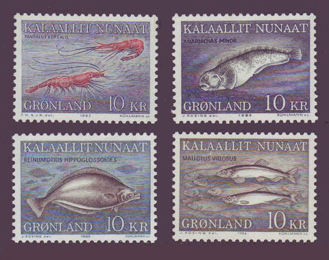 Set of 4 stamps from Greenland showing fish found in Greenland waters.