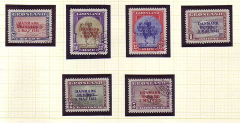GR0022-27a5 Greenland Scott # 22a-27a Used, error with rare "reversed colours" 1945
