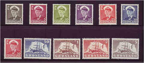 GR0028-381 Greenland  Scott # 28-38 MH, Definitive Series 1950-60