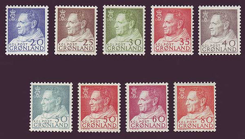 GR0053-611 Greenland Scott # 53-61 MNH, King Frederick IX Definitives 1963-68