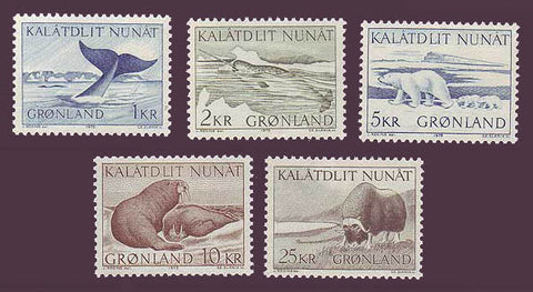 GR0071-75 Greenland Scott # 71-75 MNH, Large Mammals 1969-75