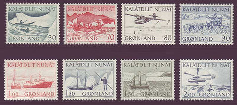 GR0078-851 Greenland  Scott # 78-85 MNH, Moving the Mail 1971-77