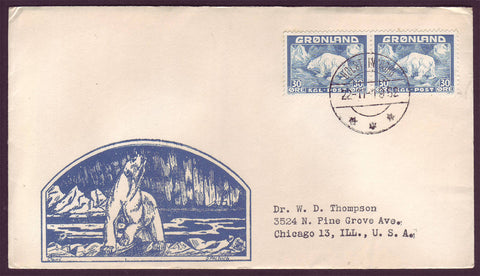 GR501.2 Greenland Letter to USA, Postmarked Holsteinsborg 22.11.1952.