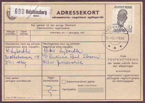 GR5051 Greenland Address card to accompany a parcel.